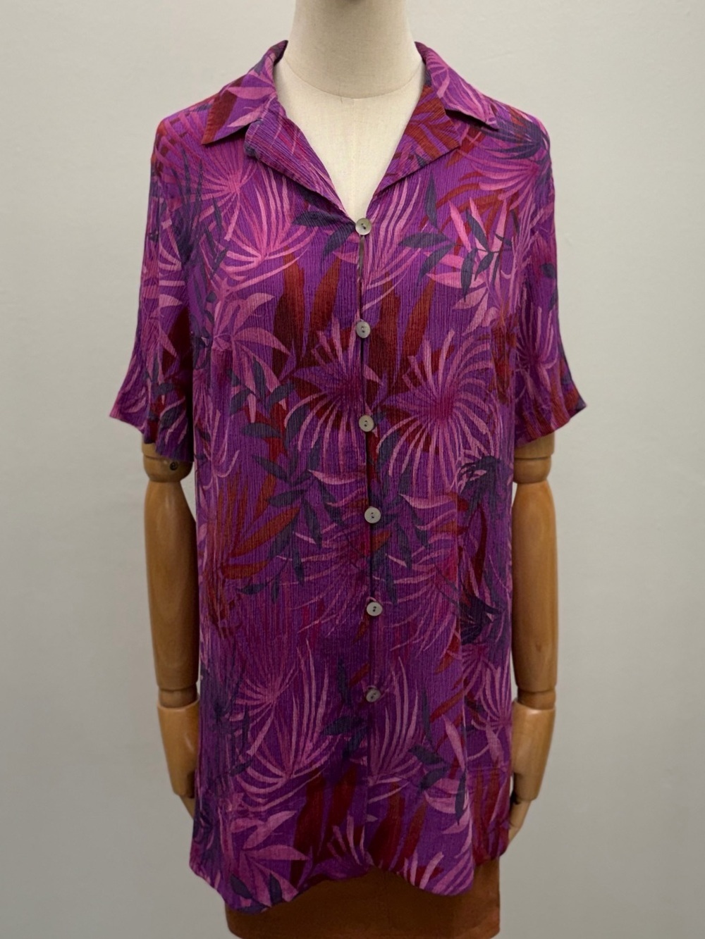 Amanda Smith II Pure Silk Tropical Print Blouse Women’s Size 1X Purple Pink